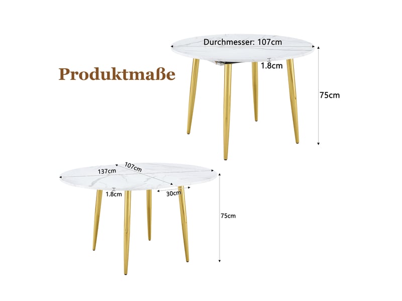 Table a manger ronde extensible 107-137 cm, table ovale moderne mdf et metal blanc - Conforama C