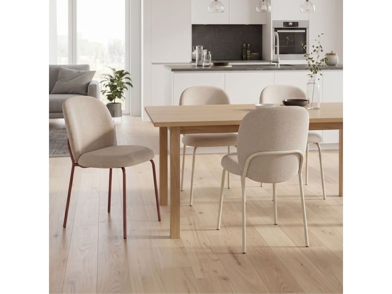  Lot de 6 chaises en tissu polyester doux beige et pieds en métal laqué crème - darris DARRIS - Conforama D