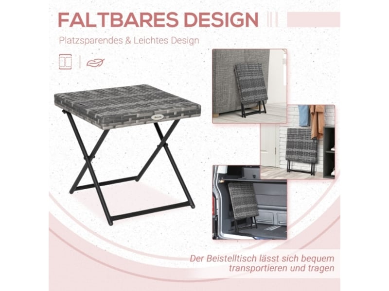  Table basse de jardin pliante en polyrotin gris, cadre métal, 40x40x40 cm  - Conforama D