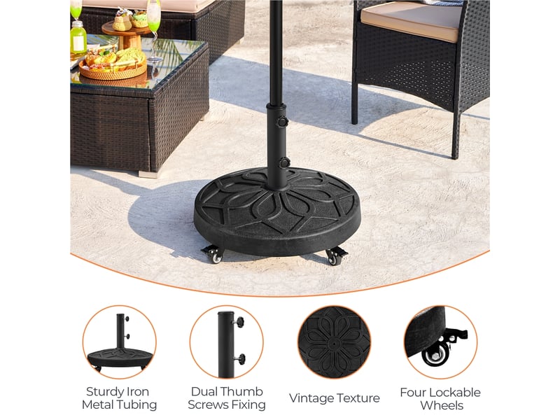 Pied de parasol rond de 21 kg pour extérieur avec roulettes noir - Conforama E