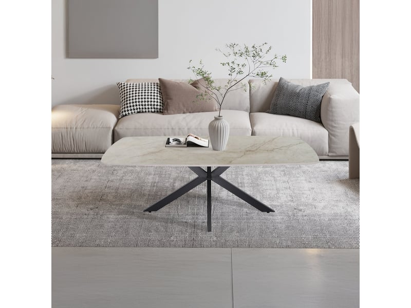  Table basse ovale en pierre frittée beige 130 cm  - Conforama D