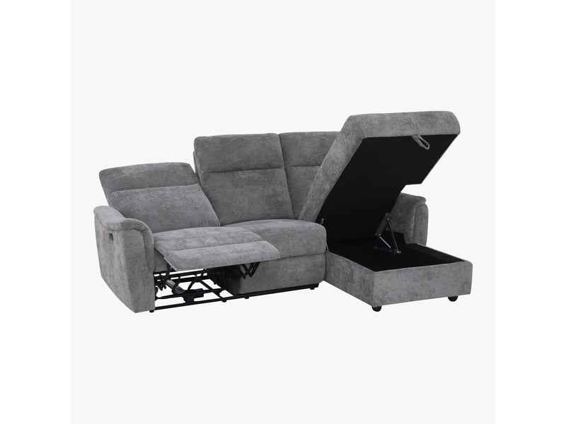  Canapé d'angle relax électrique avec coffre en tissu gris - angle  - Conforama C