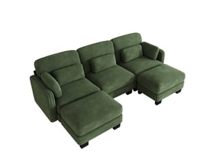 Canapé modulable en u 3 places 253x143x88 cm, cadre en, multi‑usages, coussins déplaçables, 2 poufs, bois, tissu en chenille, vert