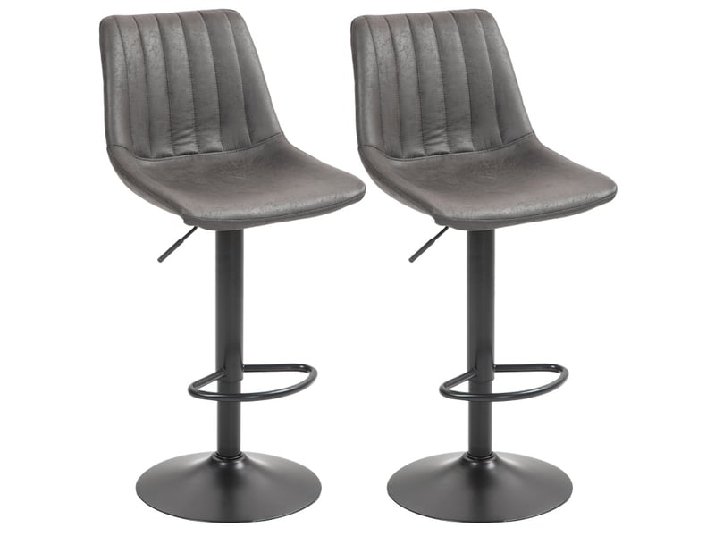 Tabouret de bar lot de 2 réglable en hauteur avec repose-pieds et dossier haut en métal et microfibre gris foncé - Conforama A