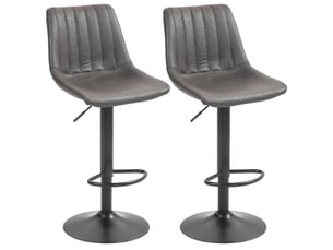 Tabouret de bar lot de 2 réglable en hauteur avec repose-pieds et dossier haut en métal et microfibre gris foncé