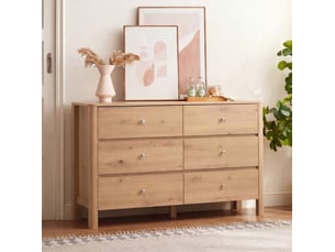 Commode moderne avec 6 tiroirs sur rails métalliques pour chambre, séjour ou entrée, chêne, 120 × 40 × 80 cm