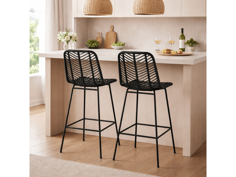  Lot de 2 tabourets de bar – style bohème – dossier cannage  - Conforama B
