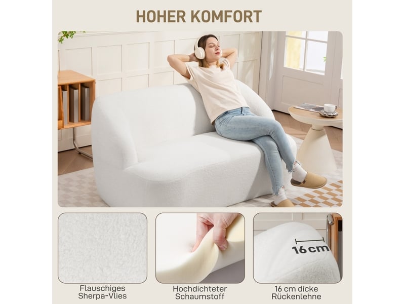  Canapé 2 places 142x85x73,5 cm design courbé revêtement polaire blanc crème  - Conforama D