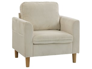 Fauteuil de salon en velours côtelé, 83x74x87cm, canapé 1 place rembourré avec assise large et coussin à ressorts, beige