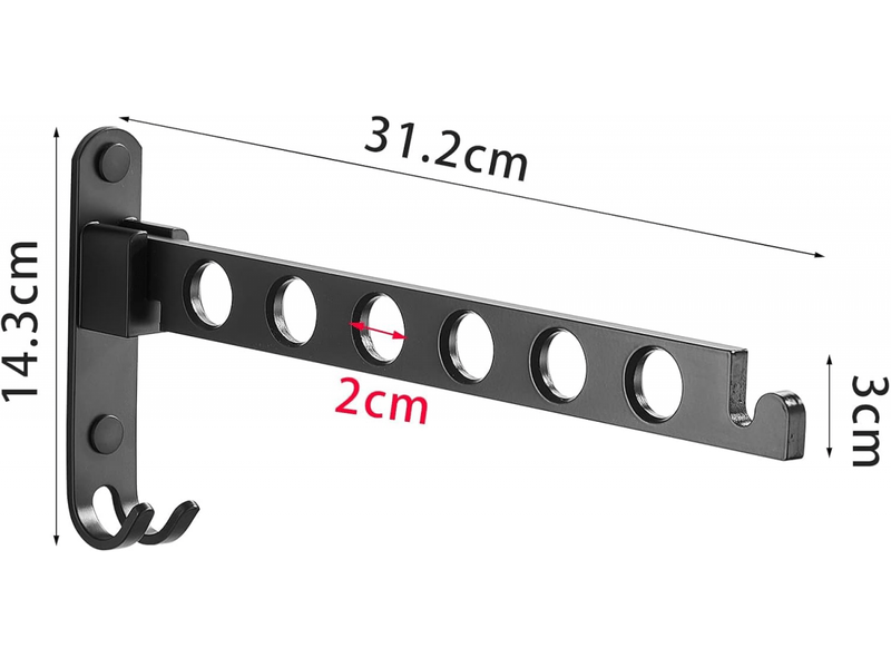 Cintre mural rétractable et pliable, support de rangement pour vêtements, cintre à linge, de séchage robuste(noir mat, lot de deux - Conforama B