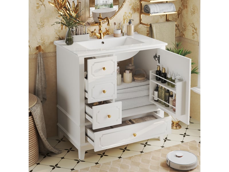 Meuble sous lavabo 76,5x47x87,5 cm avec lavabo mdf blanc - Conforama B