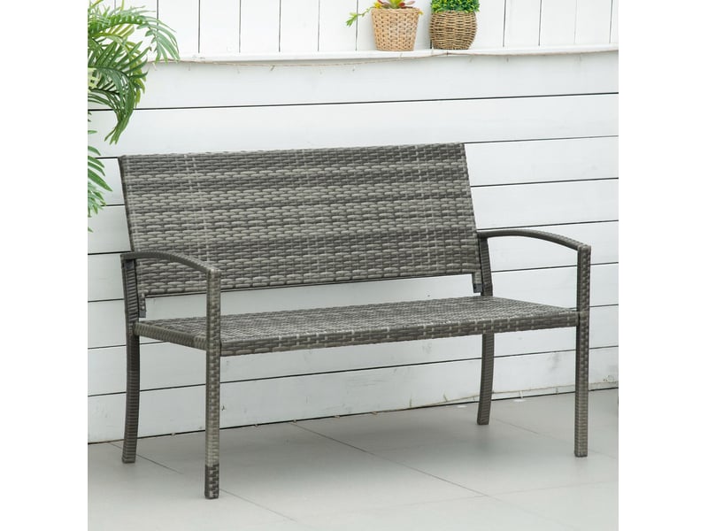  Banc de jardin 2 places 122x60x85 cm – gris – résine tressée, cadre en acier, charge 320 kg pour extérieur  - Conforama B