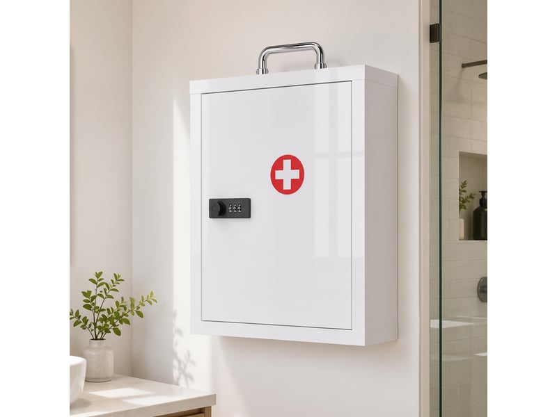  Armoire à pharmacie murale avec serrure à combinaison, 3 niveaux, armoire de premiers secours verrouillable en acier, blanche  - Conforama D