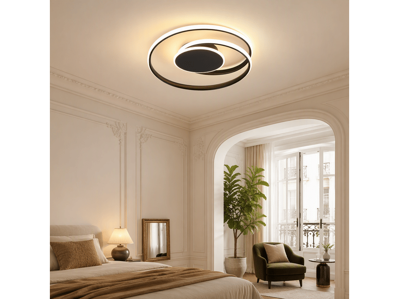  Plafonnier led spiralé à éclairage latéral, d40 x h7,5 cm, lampe de plafond 44 w 3842 lm, noir sable, 3000 k blanc chaud, salon, chambre, cuisine  - Conforama B