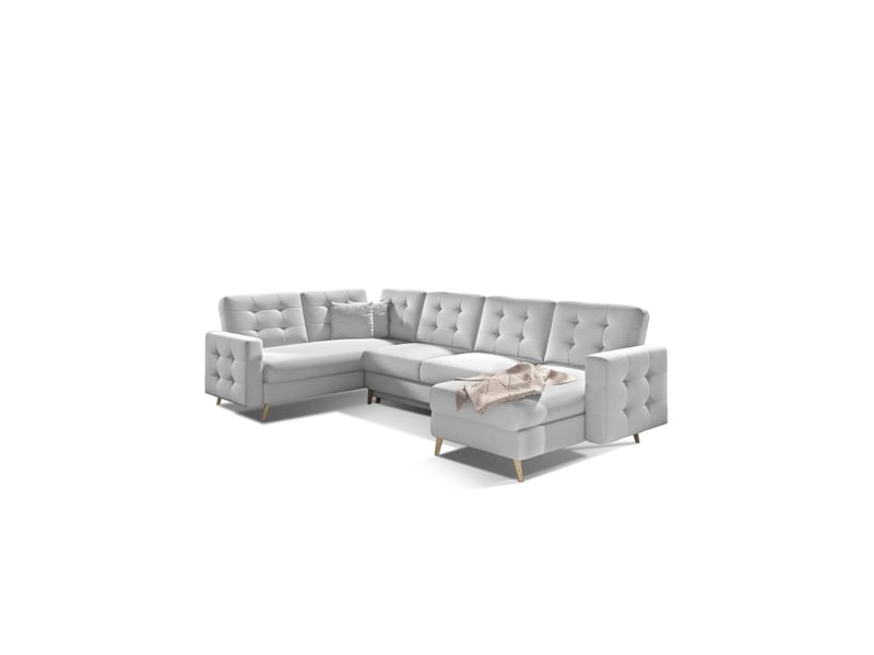  Canapé d'angle panoramique convertible hasgard u 326 cm blanc alpin avec coffre  - Conforama A