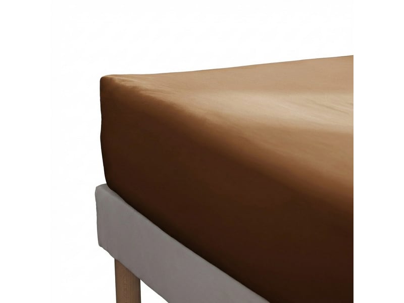  Drap housse 140x190+30 cm percale de coton havane PD25232 - Conforama A