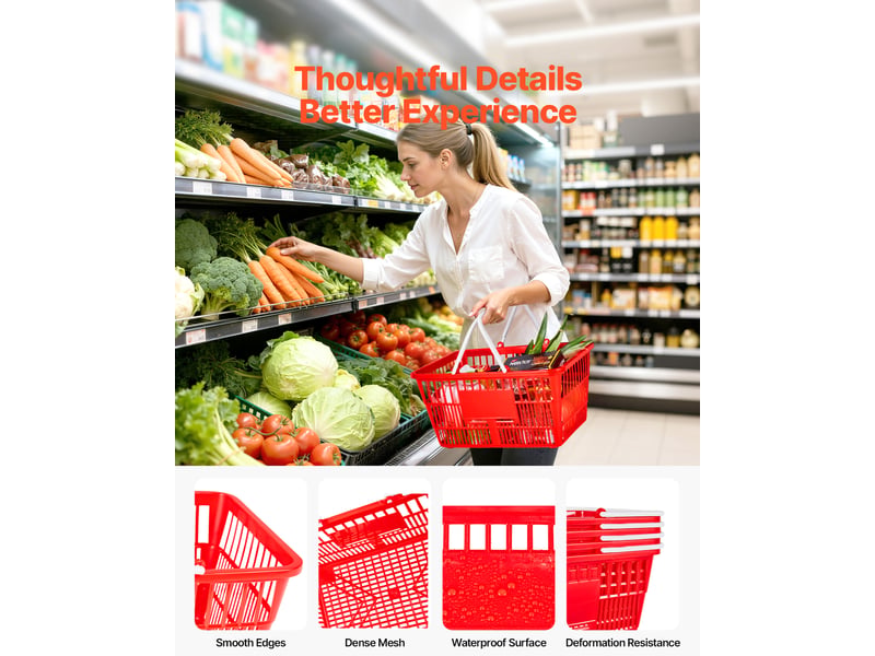  Vevor panier de courses plastique pe à provisions lot de 12 21 l avec poignées  - Conforama E