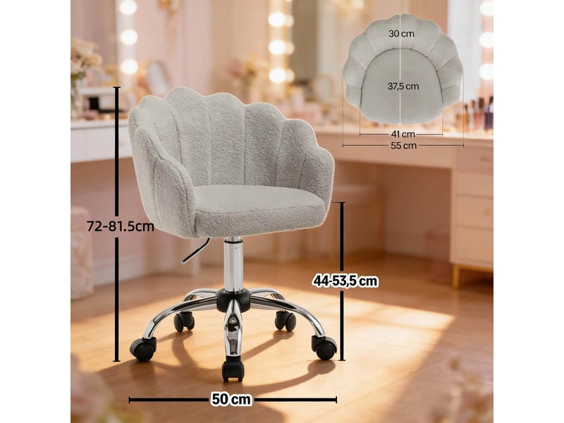  Chaise de bureau pivotante réglable en hauteur - lpospi - dossier pétales ergonomique, tissu effet cachemire - gris clair  - Conforama D