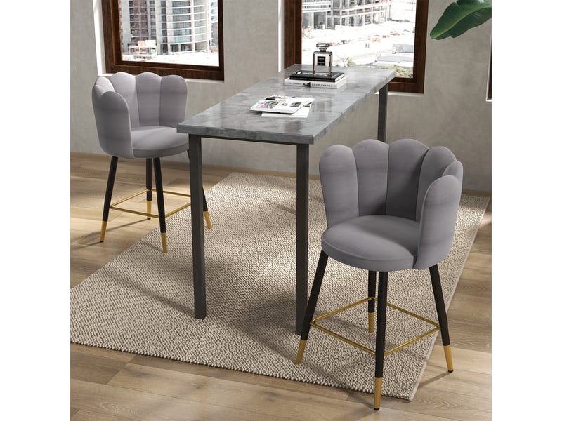  Ensemble de 2 tabourets de bar en velours avec repose-pieds et piètement en acier, 59 x 52 x 90 cm, gris  - Conforama D