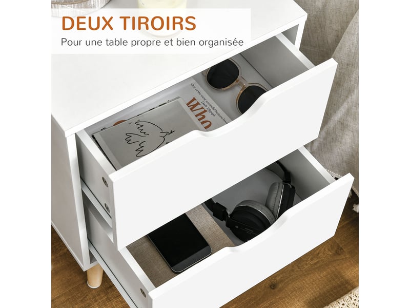  Table de chevet table de nuit avec 2 tiroirs, style scandinave pour chambre à coucher, salon, blanc, 40 x 35 x 50,5 cm  - Conforama E