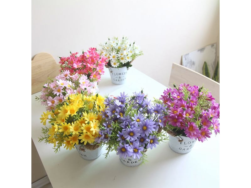  Fleurs artificiels interieur 1 pcs, fleurs artificielles avec pot en métal artificielle plante decoration pour mariage extérieur bureau table jardin nouveau cadeau de maison, marguerite(rose r  - Conforama E