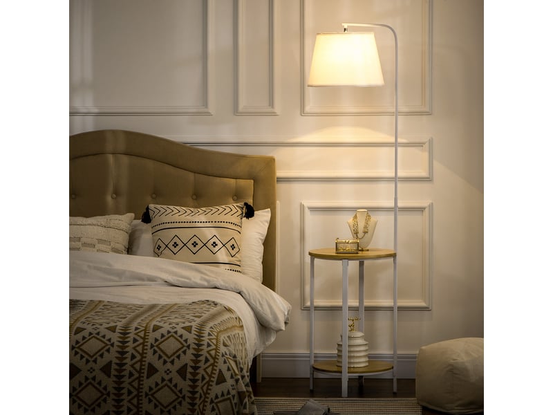  Lampadaire moderne avec table d'appoint, abat-jour en lin, interrupteur au pied, pour salon et chambre, 43 x 39,5 x 162 cm, blanc  - Conforama D
