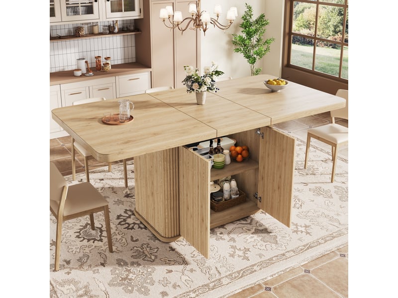  Table extensible effet chêne clair avec rangement, 140 à 180 cm Fay Lum - Conforama D