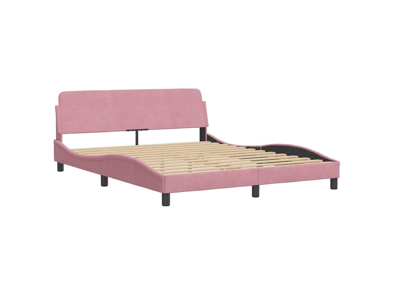  Lit double- lit adulte -  cadre de lit sans matelas hanko rose 160x200 cm velours  - Conforama C