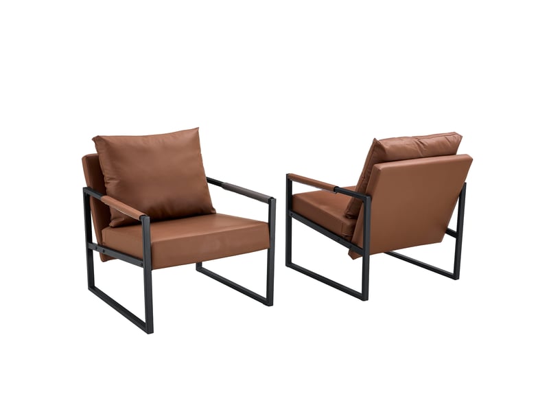  Fauteuil en similicuir pu brun avec structure en métal noir W3731P400322 - Conforama B