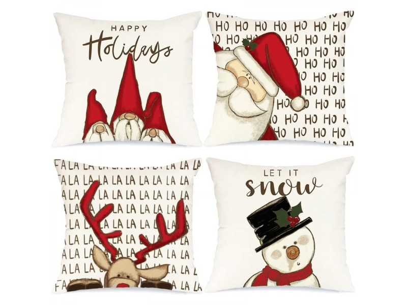  Coussin decoration canapé 40 x 40 cm deco housse decoratifs pour canapes interieur christmas salon maison blanc taie père noël élans cadeaux 4 pièces  - Conforama A