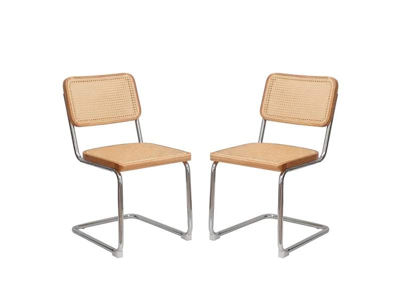  Lot de 4 chaises de salle à manger en rotin et velours, structure luge avec pieds en acier chromé, style moderne milieu du siècle.  - Conforama A