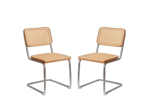 Lot de 4 chaises de salle à manger en rotin et velours, structure luge avec pieds en acier chromé, style moderne milieu du siècle.