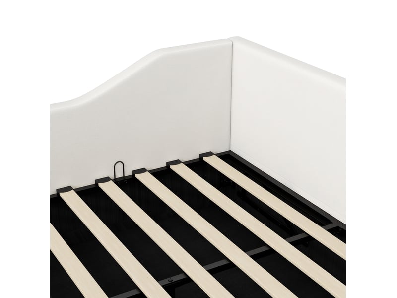  Lit coffre 140x200 cm, avec lit enfant et double, tête de lit, espace de rangement, lin et mdf, beige, sans matelas  - Conforama E