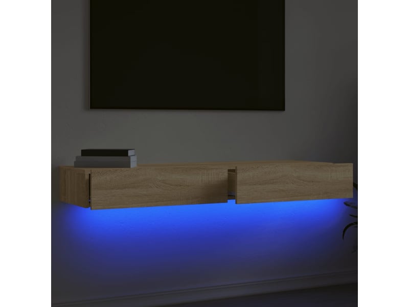  Meubles tv - banc tv - meuble de rangement avec éclairage led 2 pcs chêne sonoma 60x35x15,5 cm  - Conforama D