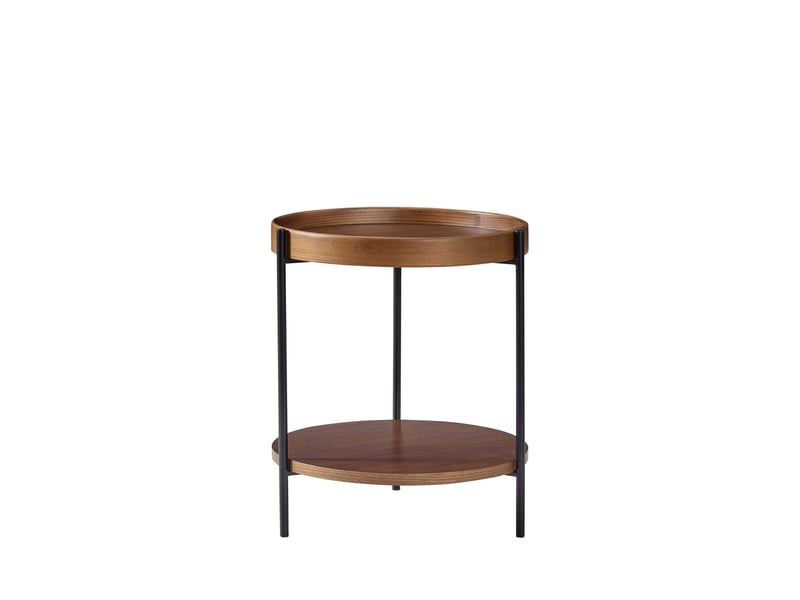  Table basse ronde à 2 plateaux avec rangement ouvert, style moderne, pour salon, en bois massif et mdf, noyer  - Conforama A