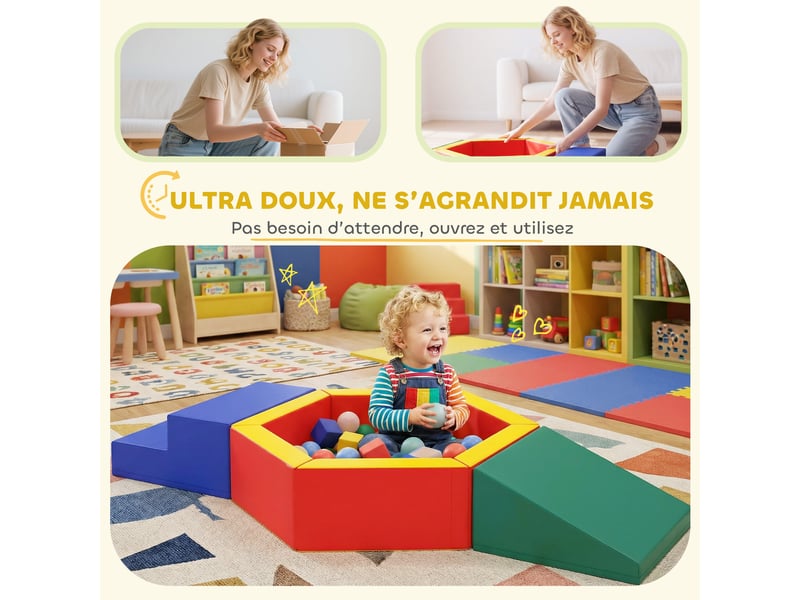  Parcours motricité bébé en mousse epe avec piscine à balles, module motricité bébé avec housse en pu, multicolore  - Conforama E