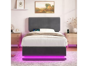 Lit coffre 90x200 cm <strong>SOGEU</strong> <strong></strong> coloris gris