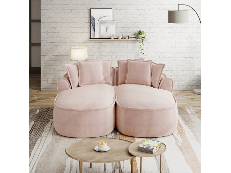 Canapé modulable 2 places 184x164x67 cm, sans montage, transformable couchage, tissu en chenille, rose - Conforama E