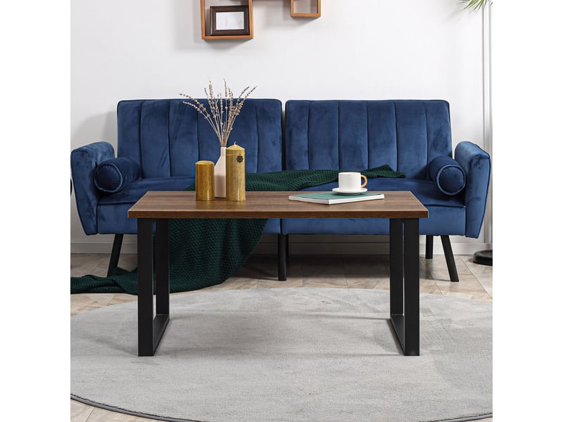  Table basse rectangulaire table de salon style industriel pied métal et plateau 100 x 60 x 50 cm aspect bois  - Conforama W