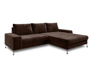Canapé d'angle droit convertible <strong>AX LIVING </strong> <strong>Artemia</strong> 4 places Velours marron avec coffre de rangement