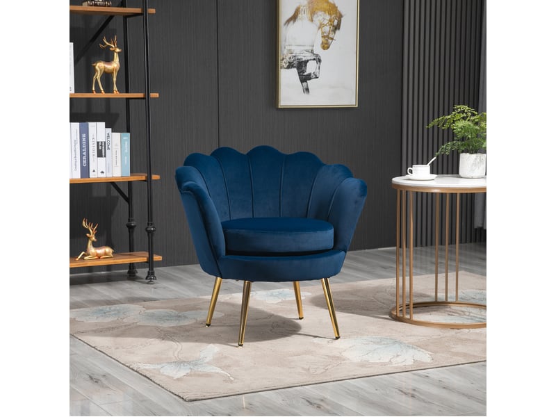  Fauteuil de salon, siège de salon, velours (100% polyester), 76x67x74cm, bleu  - Conforama C