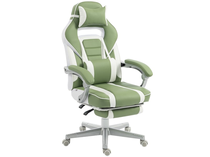  Fauteuil de jeu inclinable avec hauteur réglable, repose-pieds rétractable, soutien lombaire et appui-tête amovible - vert  - Conforama B