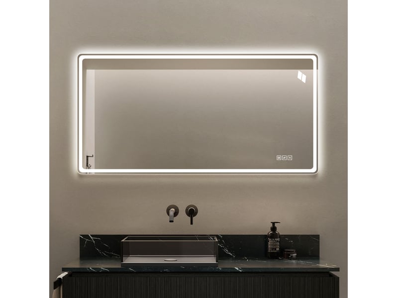  Miroir de salle de bains led 120x60 cm sans cadre anti-buée argent  - Conforama C