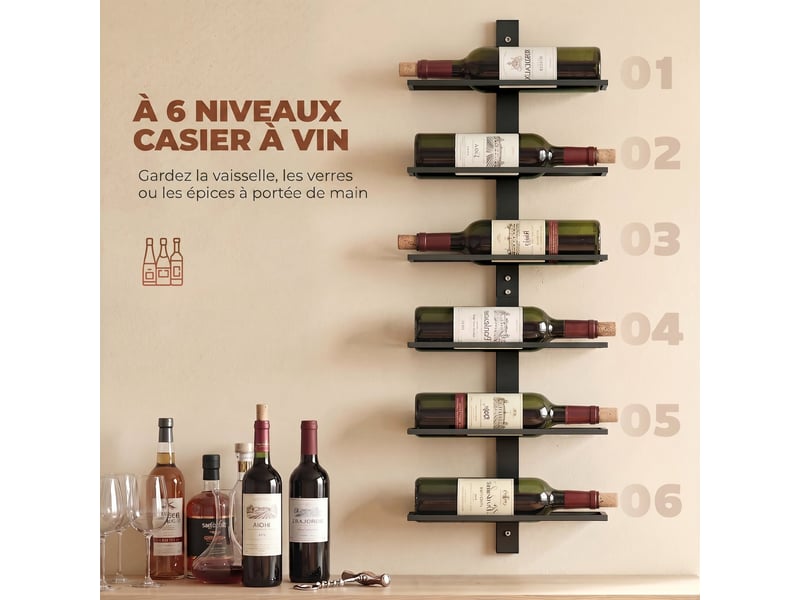  Porte bouteille mural en acier pour 6 bouteilles, pour cuisine, bar, salle à manger, noir, cave  - Conforama A