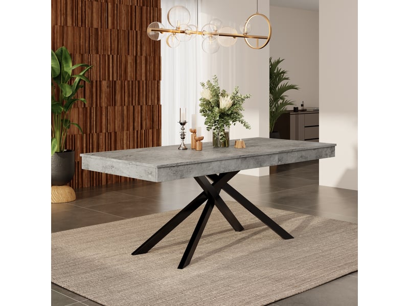  Table à manger extensible 140180 x 80 x 76 cm, 6 à 8 personnes, mdf gris et pieds métal Fay Lum - Conforama B