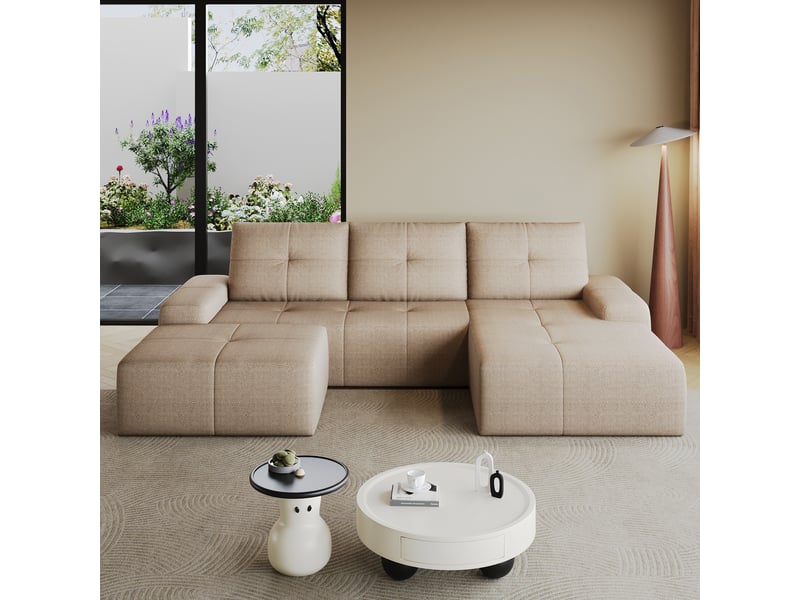 Canapé d’angle 3 places compressé 262x172x82cm, canapé en l, pouf inclus, mousse haute élasticité, tissu - kaki CozyNest - Conforama D