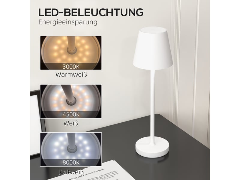  Lampe de table usb rechargeable avec 3 couleurs d'éclairage, lampe de chevet usb portable avec interrupteur tactile, métal, blanc  - Conforama E