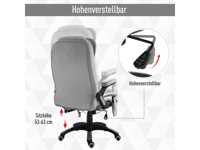  Chaise de bureau ergonomique grise avec massage, réglable en hauteur, roulettes pu, confort optimal  - Conforama D
