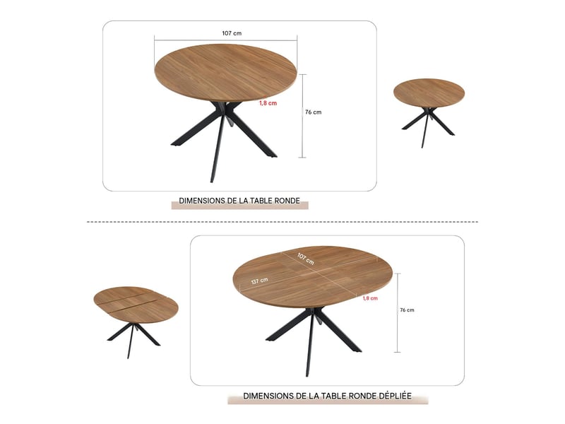  Table à manger extensible en mdf et métal coloris noyer et noir 137x137x76 cm - pangivo  - Conforama C