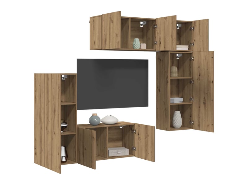  Unité murale de tv 5 pcs chêne artisanal bois d'ingénierie  - Conforama C